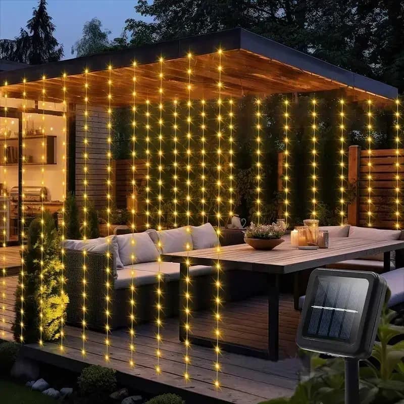 300 LED Su Geçirmez Güneş Enerjili Perde Işıklı LED Şerit