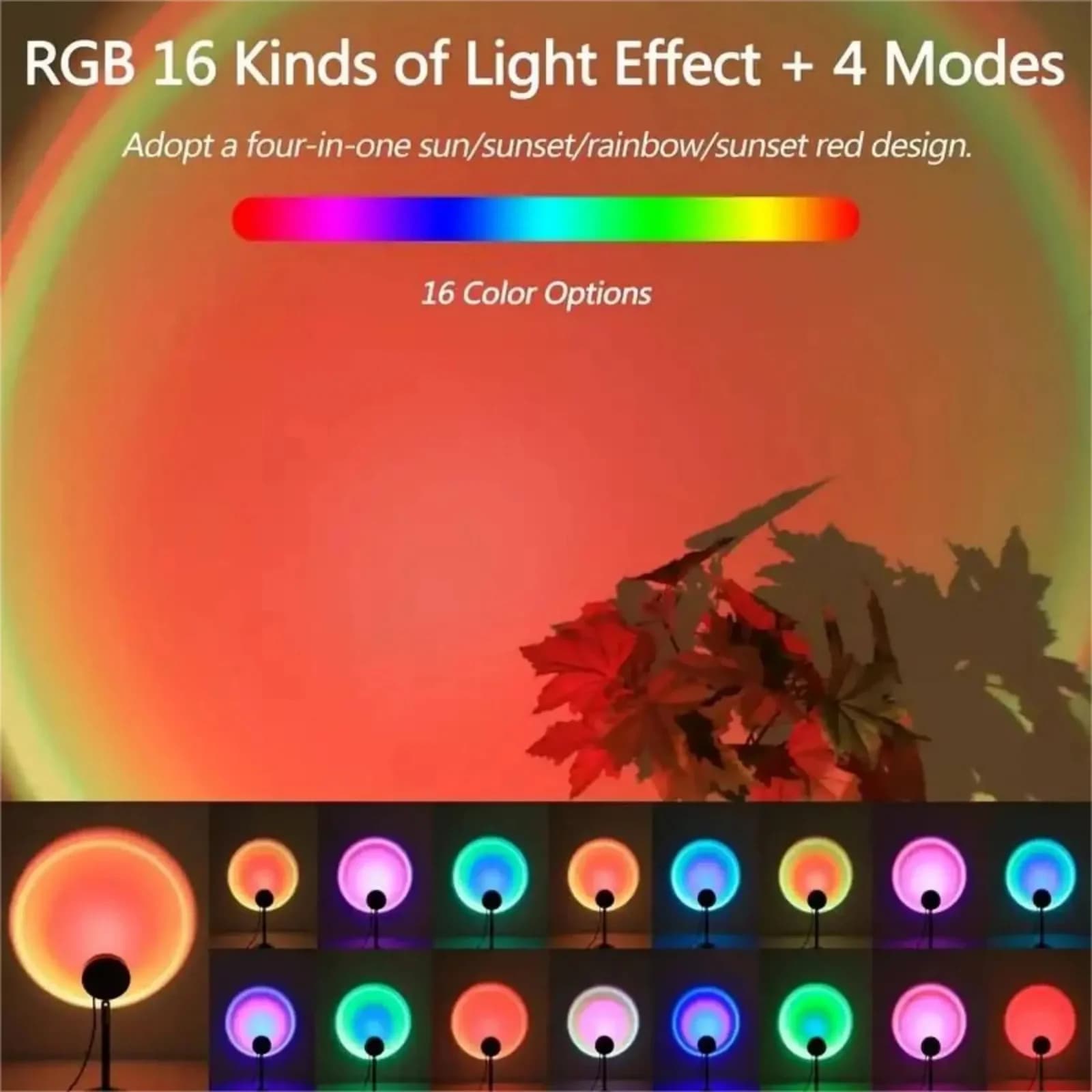 USB Gün Batımı Projeksiyon LED Gece Lambası, Uzaktan Kumandalı Gökkuşağı Atmosferi