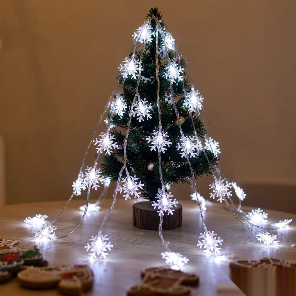 Beyaz Kar Tanesi LED Işık Dizisi, USB Güçlü Noel Ağacı Dekorasyonu