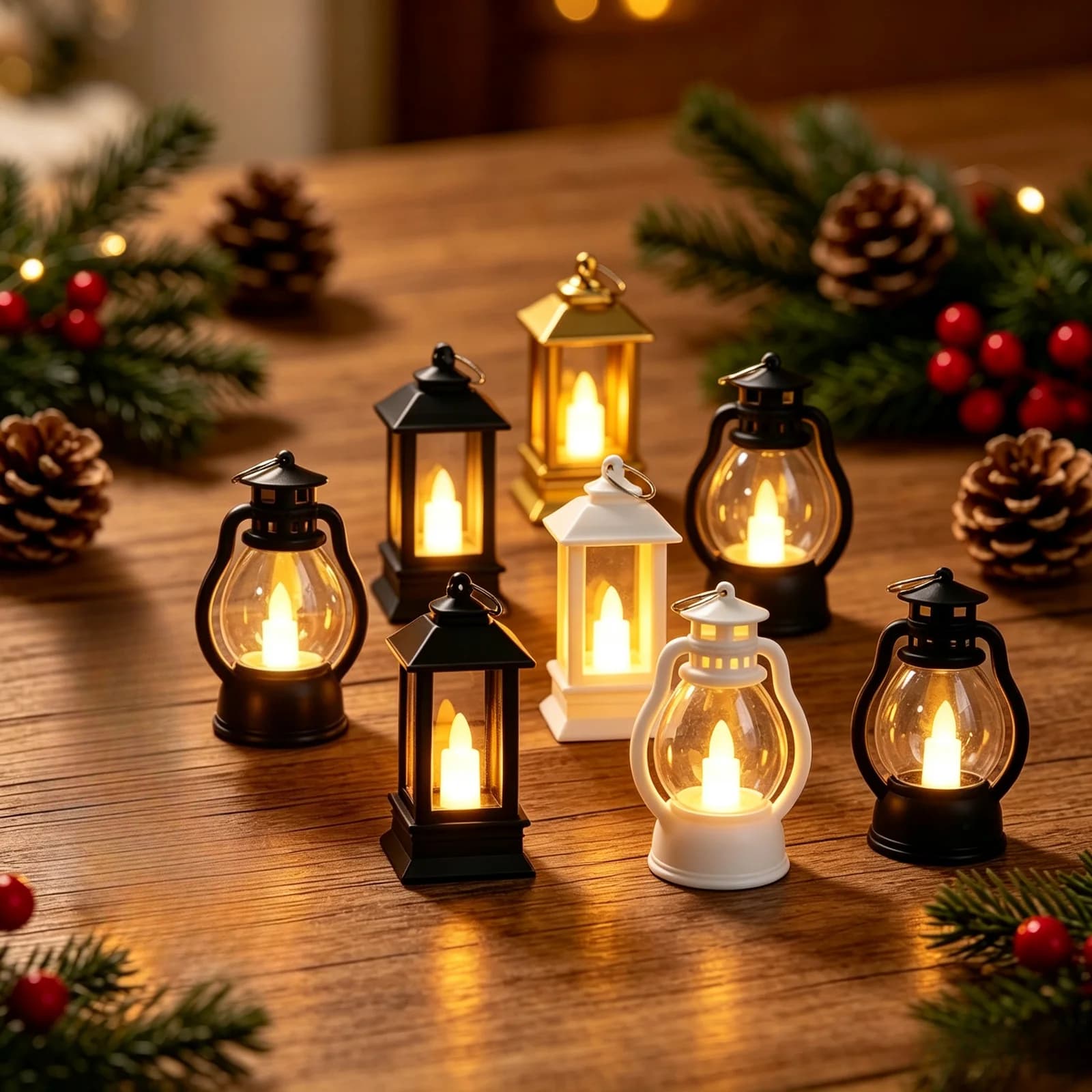 Dekoratif Retro Sıcak Işıklı Mini LED Mumlu Fener Gece Lambası