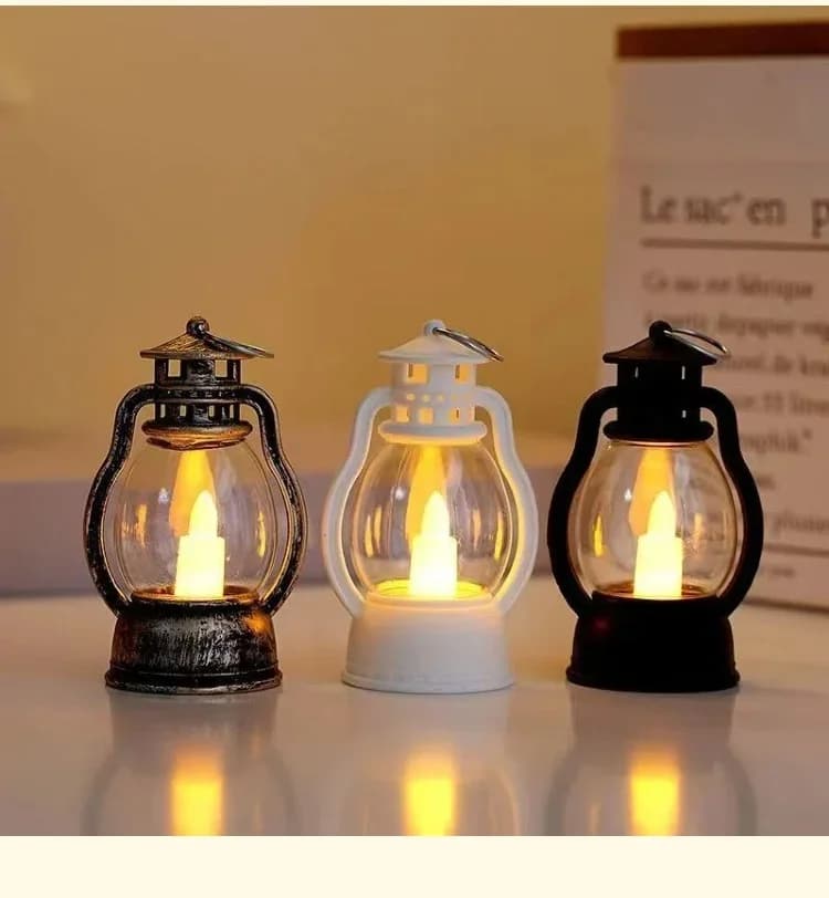 Dekoratif Retro Sıcak Işıklı Mini LED Mumlu Fener Gece Lambası