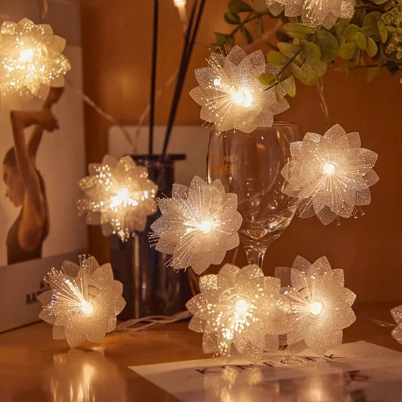 Pille Çalışan LED Fiber Optik Çiçek Seri Işıklar