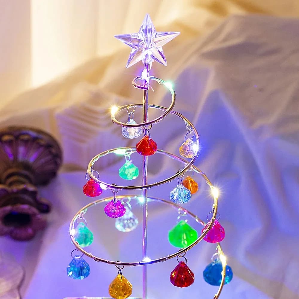 Krom Kaplama Demir LED Kristal Noel Ağacı Lambası