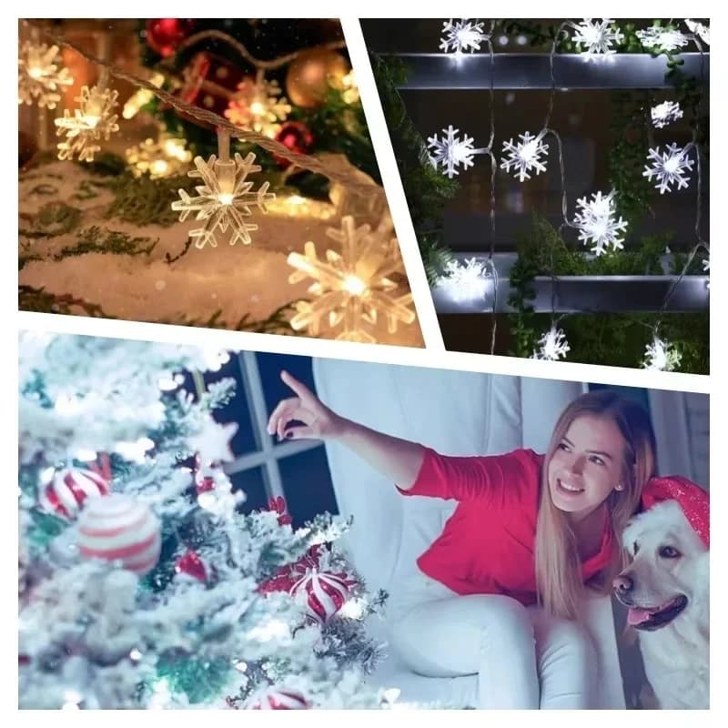 Beyaz USB Prizli Noel Kar Tanesi LED Işık Dizisi