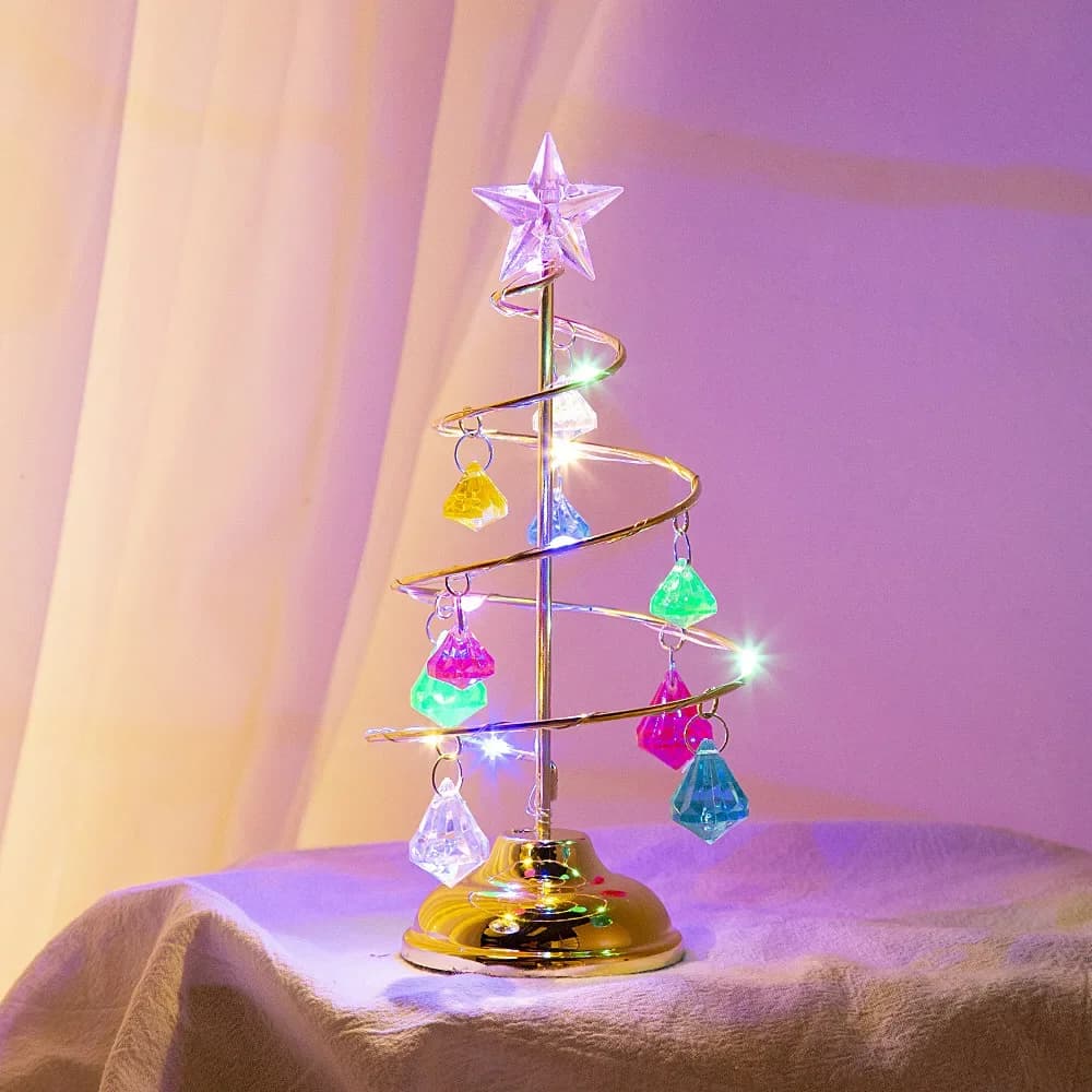 Krom Kaplama Demir LED Kristal Noel Ağacı Lambası