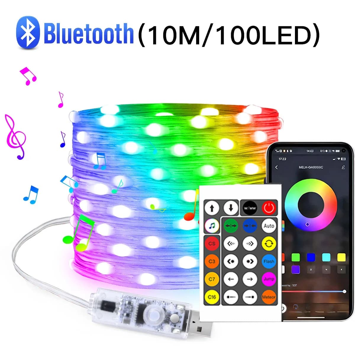 USB Bluetooth Kumandalı Renkli LED Peri Işıkları