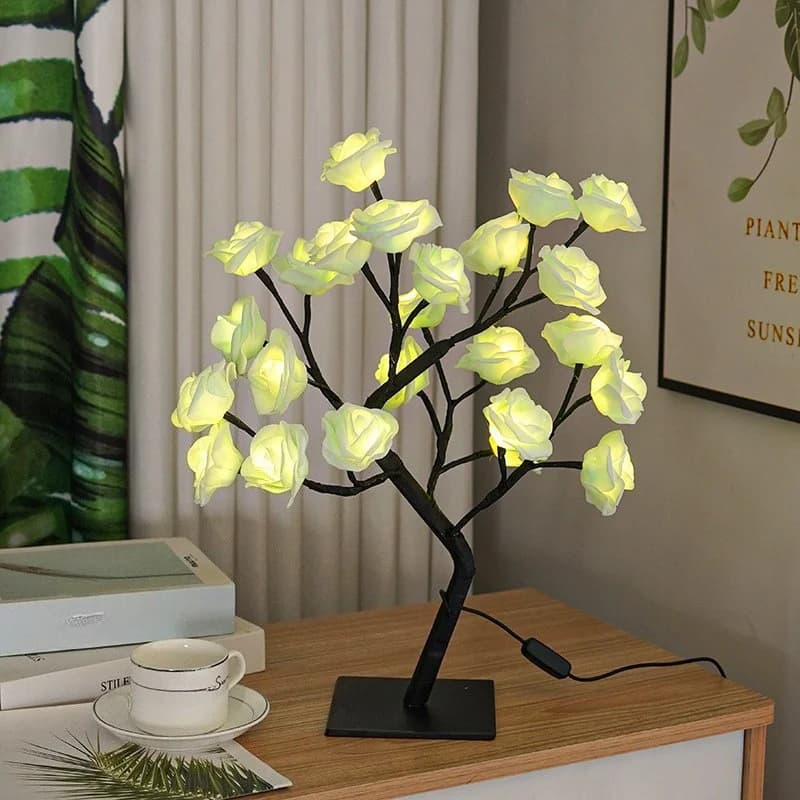 24-LED Gül Ağacı Masa Lambası, USB Güçlü Çok Renkli
