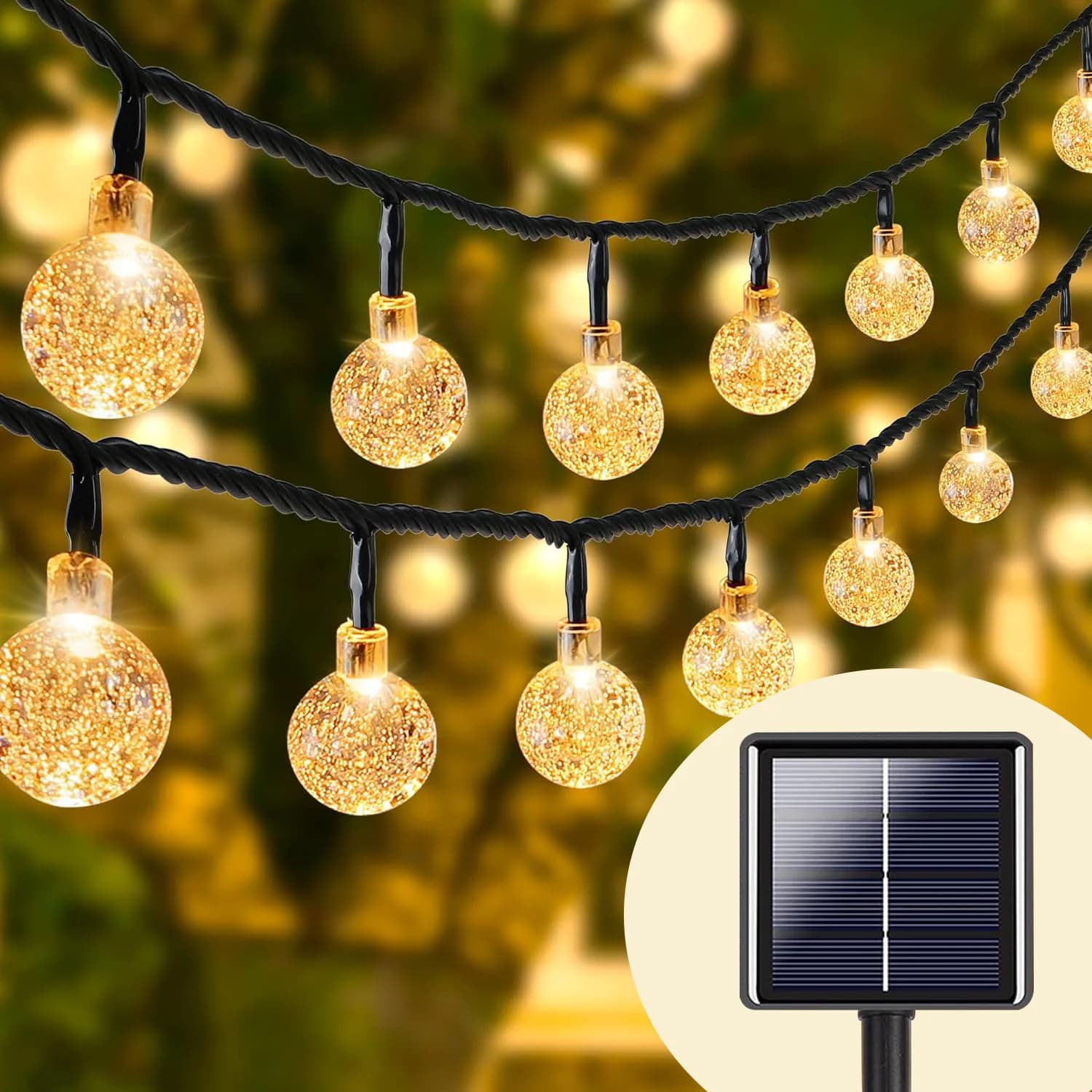 Güneş Enerjili Kristal Küre Peri Seri Işıklar, Sıcak Beyaz Dış Mekan