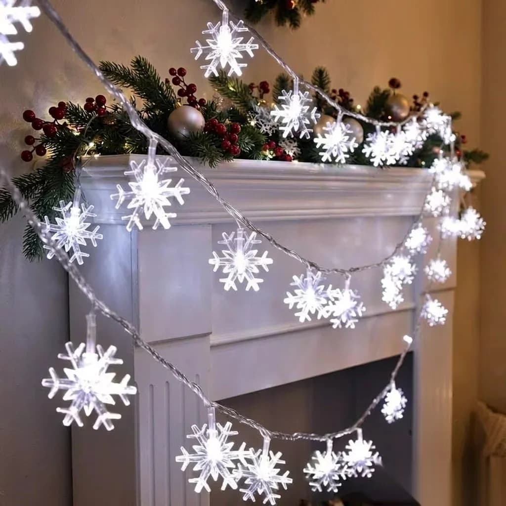 Beyaz USB Prizli Noel Kar Tanesi LED Işık Dizisi